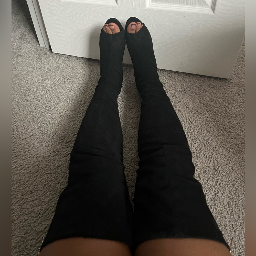 Peep toe stiletto boots